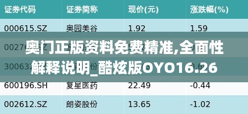 奥门正版资料免费精准,全面性解释说明_酷炫版OYO16.26