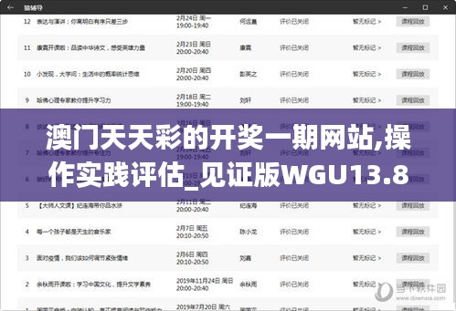 澳门天天彩的开奖一期网站,操作实践评估_见证版WGU13.88
