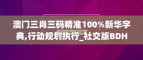 澳门三肖三码精准100%新华字典,行动规划执行_社交版BDH19.71