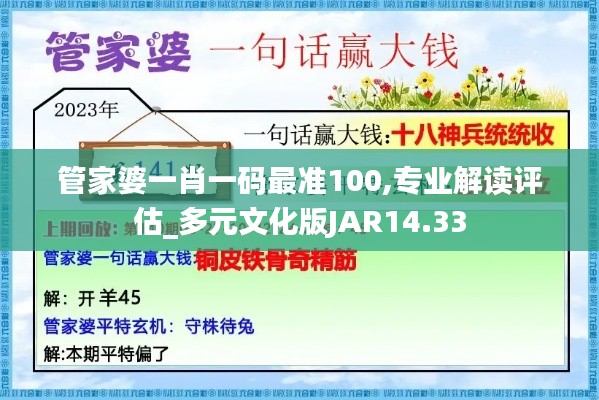 管家婆一肖一码最准100,专业解读评估_多元文化版JAR14.33