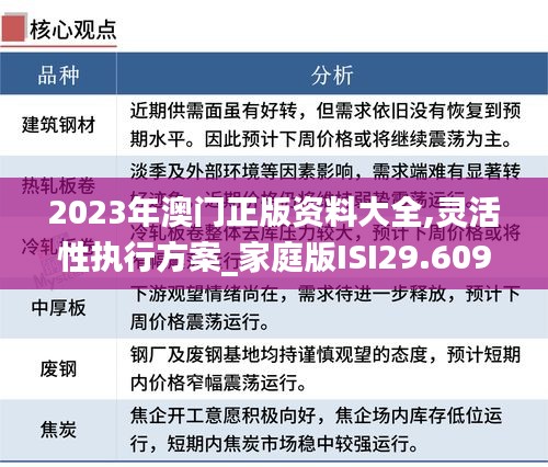 2023年澳门正版资料大全,灵活性执行方案_家庭版ISI29.609