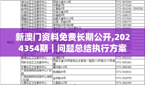 新澳门资料免费长期公开,2024354期｜问题总结执行方案