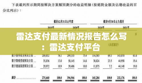 雷达支付最新情况报告怎么写：雷达支付平台 