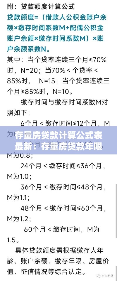 存量房贷款计算公式表最新：存量房贷款年限 