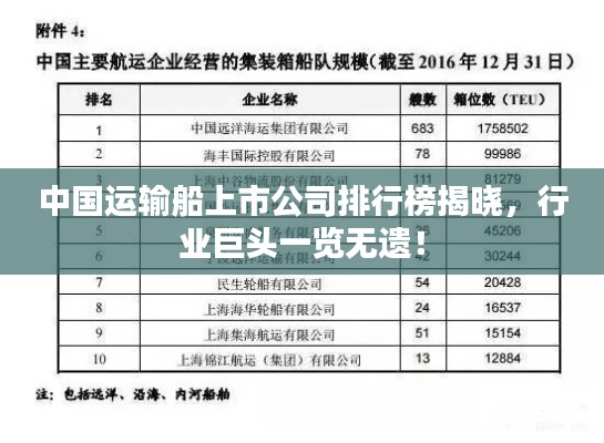 中国运输船上市公司排行榜揭晓，行业巨头一览无遗！