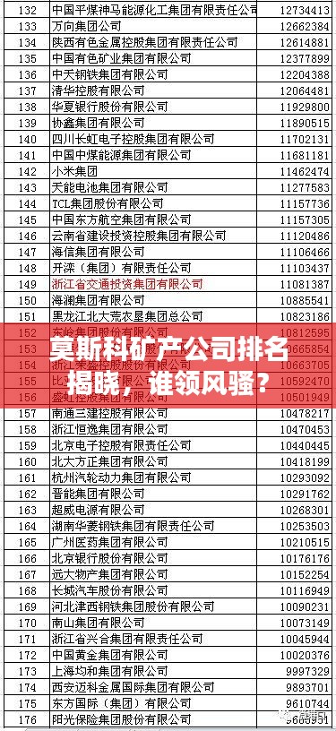 莫斯科矿产公司排名揭晓，谁领风骚？