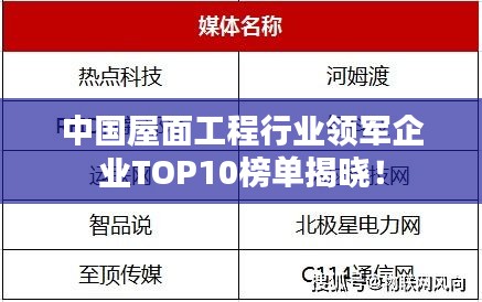 中国屋面工程行业领军企业TOP10榜单揭晓！