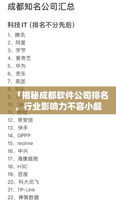 「揭秘成都软件公司排名，行业影响力不容小觑」