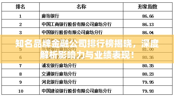 知名品牌金融公司排行榜揭晓，深度解析影响力与业绩表现！