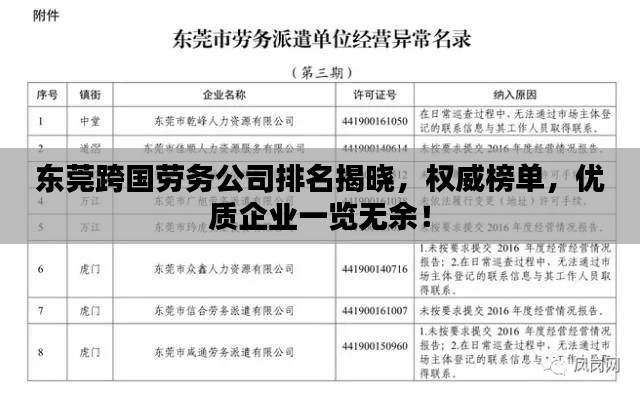 东莞跨国劳务公司排名揭晓，权威榜单，优质企业一览无余！