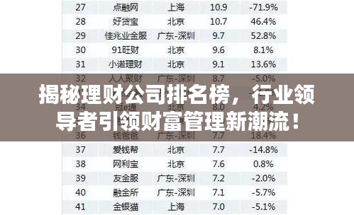 揭秘理财公司排名榜，行业领导者引领财富管理新潮流！