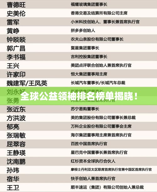 全球公益领袖排名榜单揭晓！
