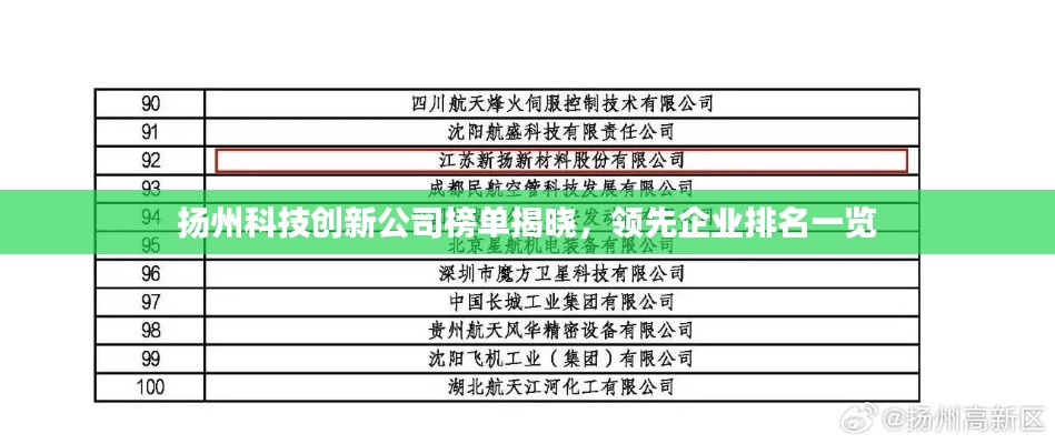 扬州科技创新公司榜单揭晓，领先企业排名一览