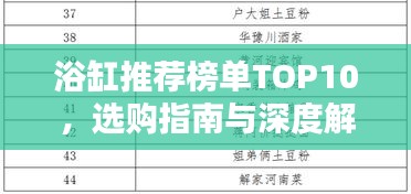 浴缸推荐榜单TOP10，选购指南与深度解析