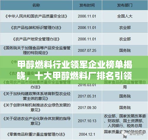 甲醇燃料行业领军企业榜单揭晓，十大甲醇燃料厂排名引领行业力量！