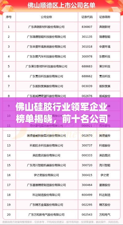 佛山硅胶行业领军企业榜单揭晓，前十名公司排名及简介