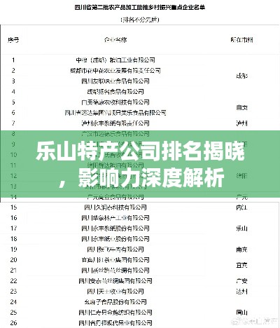 乐山特产公司排名揭晓，影响力深度解析