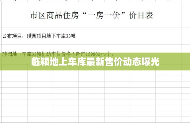 临颍地上车库最新售价动态曝光