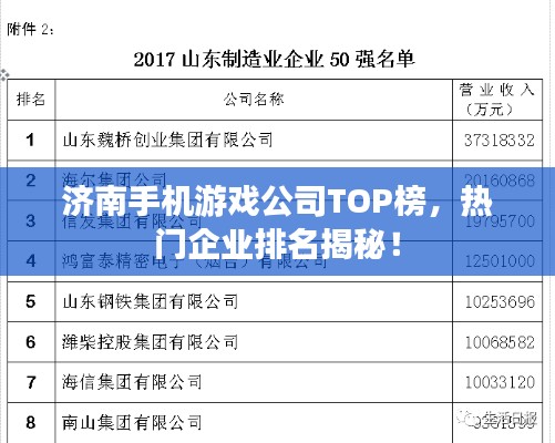 济南手机游戏公司TOP榜，热门企业排名揭秘！