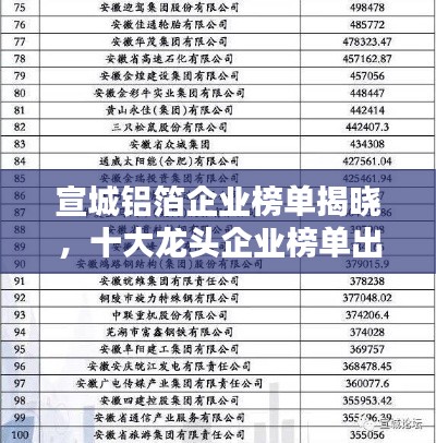 宣城铝箔企业榜单揭晓，十大龙头企业榜单出炉！